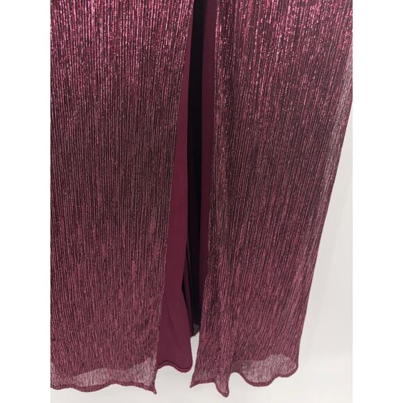 H5 R&M Richards Metallic A Line Gown Womens 16 Halter Burgundy - Picture 7 of 10